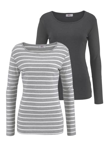 Langarmshirt in grau-weiß-gestreift, anthrazit-meliert
