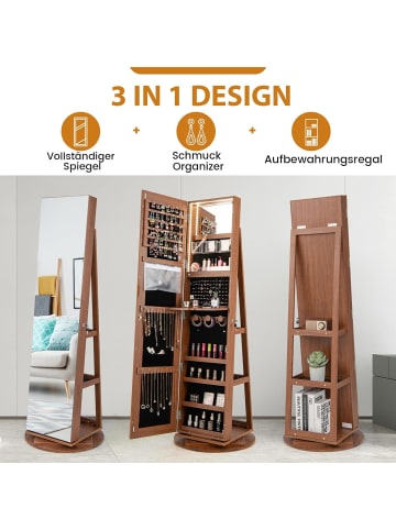 Schmuckschrank 3 in 1 drehbar in Hellbraun