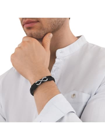 Identarmband Edelstahl, Leder, Textil in silber
