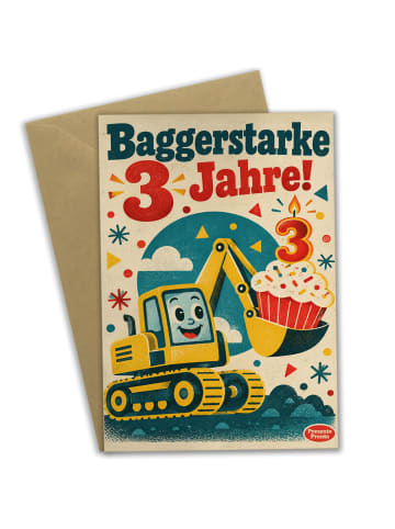 Geburtstagskarte Bagger mit Cupcake Design mit ... in Weiß