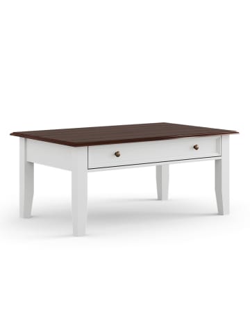 Couchtisch Belluno Elegante weiß lackiert / gebeizt Nussbaum 122 / 70 / 48cm
