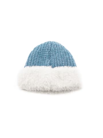 Strickmütze mit weißem Plüsch Wintermütze OneSize für Unisex in Blau