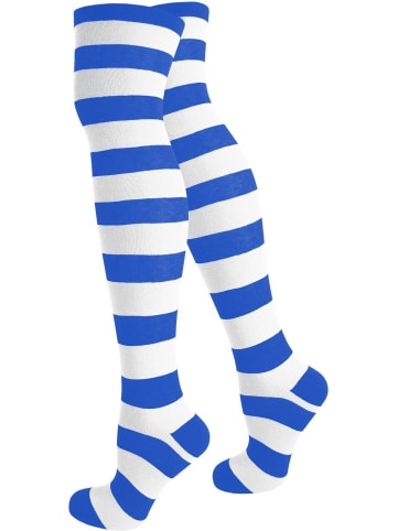Overknees breite Ringel in Weiß/Blau