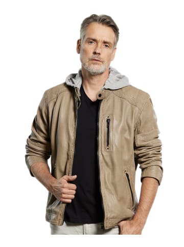 Lederjacke Kapuze Lammnappa in Beige