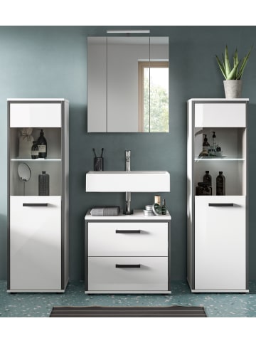 Badmöbel-Set 4-teilig 170 cm weiß Hochglanz, grau, Badezimmerschränke