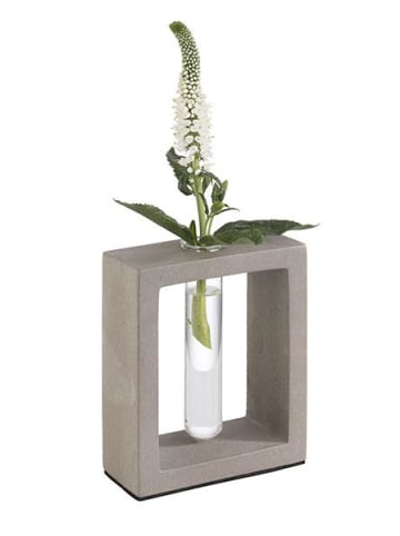 Vase mit Glaseinsatz "ELEMENT" in Grau/Transparent 10 x 4,5 cm, H: 12,5 cm