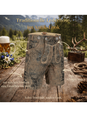 Lederhose Kurz Echtleder HK4 ANTIK in Whiskybraun