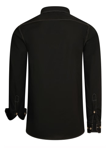 Langarm Slim Fit Hemd mit Kontrast-Naht in Schwarz / Camel