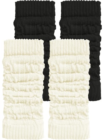 2 Paar Strickstulpen mit wärmender Wolle in Schwarz/Wollweiß