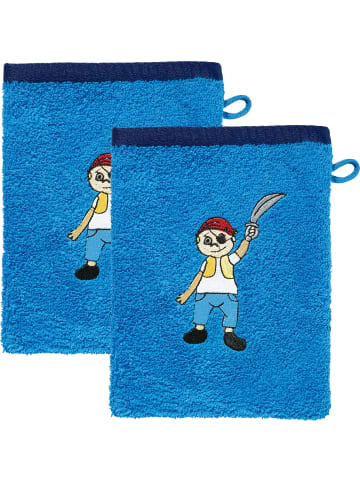 Frottier Kinder-Waschhandschuh 2er-Pack in blau
