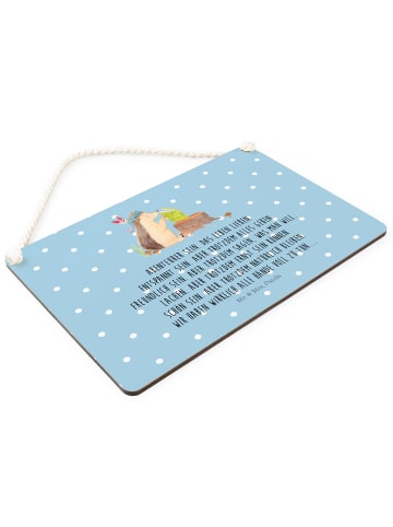 Schild Igel Federschmuck mit Spruch in Blau Pastell