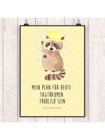 Plakat Waschbär mit Spruch in Gelb Pastell