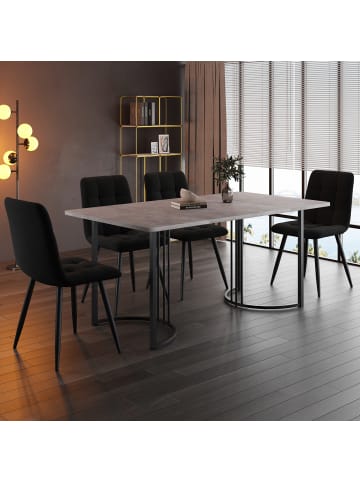 Esstisch Set in Weiß Grau 5-tlg 140x80 cm mit goldenen Beinen Samt Stühlen