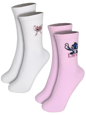 2er Pack Disney Lilo & Stitch Socken LOVE Sneaker Strümpfe in weiss/rosa