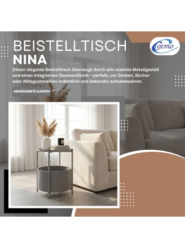 Beistelltisch Nina mit Canvas Korb - Metallgestell in Grau