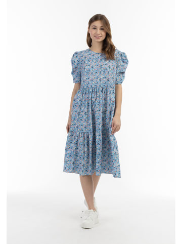 Damen Midi Kurzarmkleid in Blau Mehrfarbig