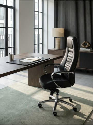 Chefsessel Echtleder | Ergonomisch, Alu-Fußkreuz, 120kg, 8h Nutzung in Schwarz