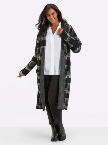 Long-Strickjacke in schwarz-graphit-kariert