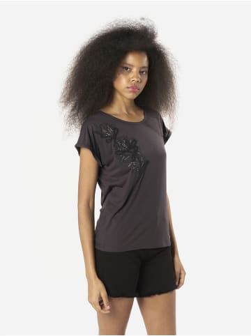Besticktes kurzärmeliges Damen-T-Shirt in Schwarz