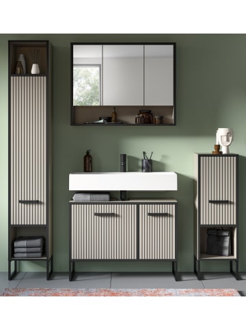 Badmöbel-Set 4-teilig Sand und schwarz 170 cm, Badkombination mit Soft-Close