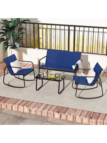 4 tlg. Gartenmöbel Set mit Schaukelfunktion in Blau