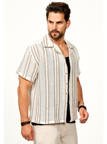 Kurzarmhemd - für Herren Strick Polo Hemd im Retro-Look in Ecru