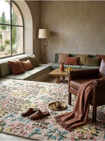 Teppich Wolle Handgetuftet VALE Floral Muster Wohnzimmer in Multicolor-Rosa