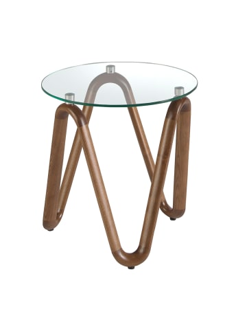 Ecktisch 2125 in Glas / Walnuss – (Ø)50 x (H)51 cm