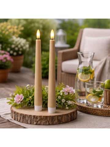2x LED Stabkerzen Outdoor Tafelkerzen Timer H: 25,5cm creme