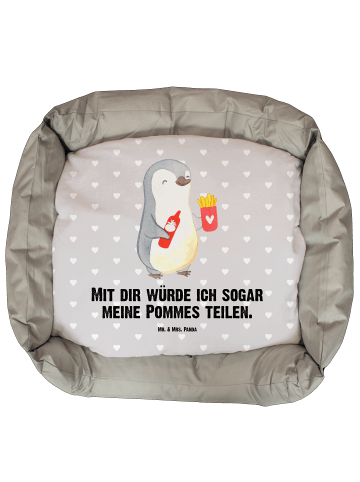 Hundekorb Pinguin Pommes mit Spruch in Grau Pastell