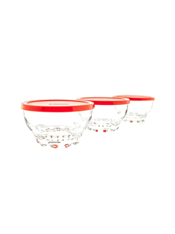 Pasabahce – Glasschalen mit rotem Deckel – 105 mm – 3er-Set in Transparent