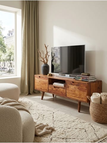 HiFi Lowboard Massivholz Landhaus TV Kommode 135x51x45cm,