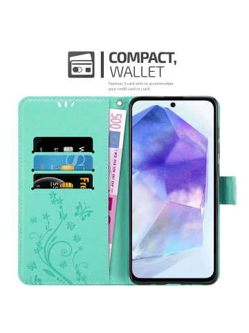 Hülle für Samsung Galaxy A55 Blumen Design in Floral Türkis