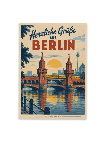 Grußkarte Oberbaumbrücke nostalgisch Design mit... in Weiß