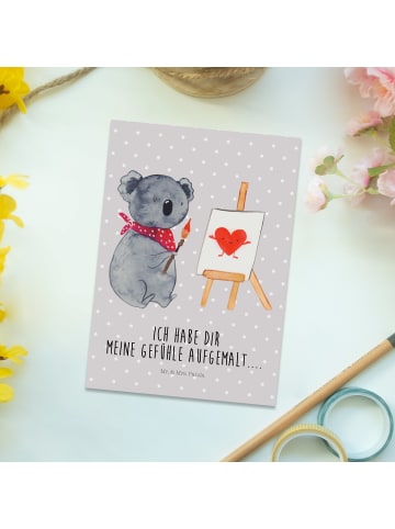 Postkarte Koala Künstler mit Spruch in Grau Pastell