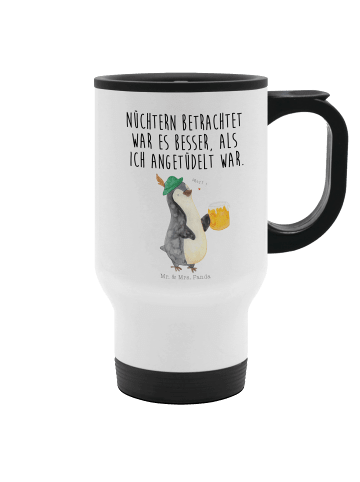 Thermosbecher Pinguin Bier mit Spruch in Weiß