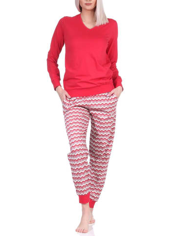 Pyjama Schlafanzug lang & Bündchen EthnoLook - 79820 in rot