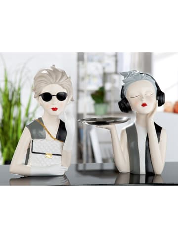 Figur "Lady mit Handtasche" in Grau/ Weiß - H. 29 cm - B. 18 cm