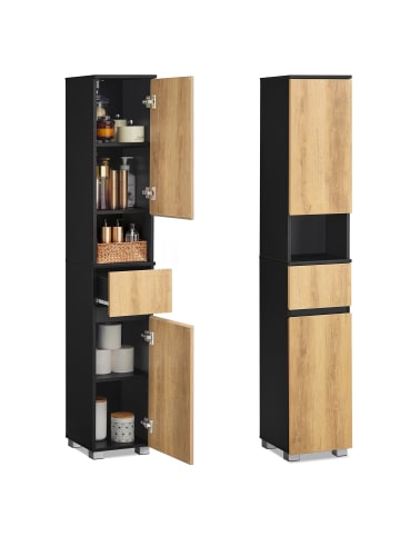Badezimmerschrank in Schwarz-Braun - (B)30 x (H)170 x (T)30 cm