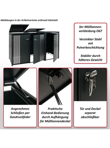 3er-Mülltonnenverkleidung MCW-O67, Anthrazit Holzoptik hell