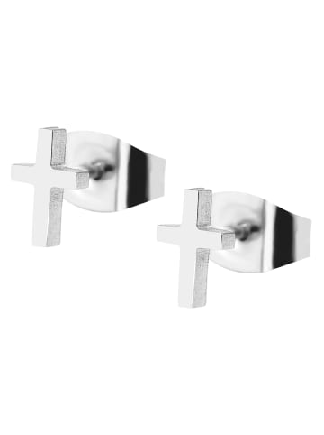 Unisex Ohrringe – Ohrstecker Kreuz aus Edelstahl in silber