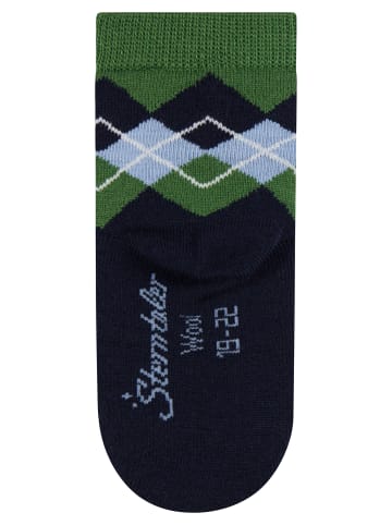 Socken Wolle Karo in marineblau