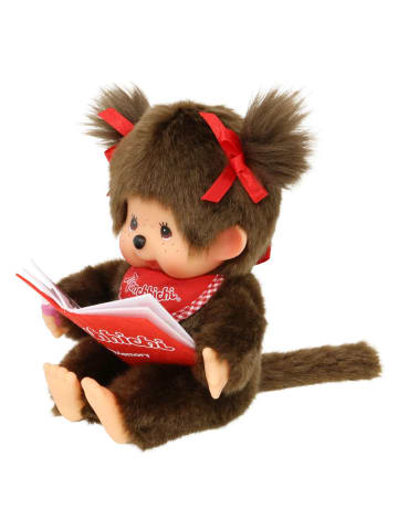 Mädchen mit Buch | 20 cm | Monchhichi Puppe | Original rotes Lätzchen