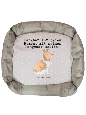 Hundekörbchen Langhaar Collie Moment mit Spruch in Grau Pastell