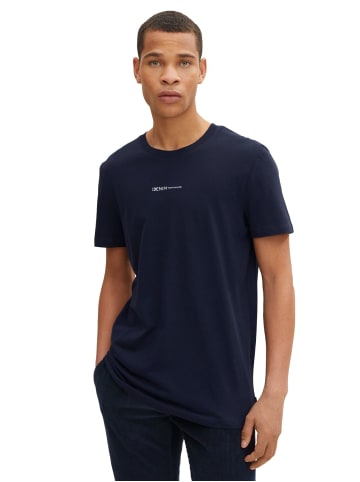 Basic Logo Print T-Shirt Rundhals 2x Stück Set Kurzarm in Weiß-Dunkelblau