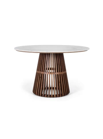 Runder Couchtisch mit Marmorsockel und Metallrahmen in Brown