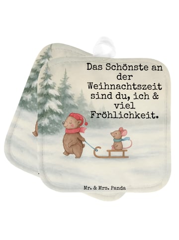 Topflappen Bär und Maus Schlitten Design mit Sp... in Weiß