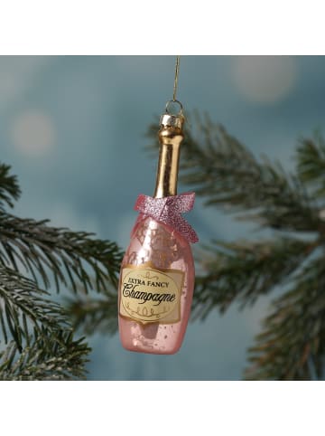 Baumschmuck Champagner Flasche Glas Ahnänger in rosa