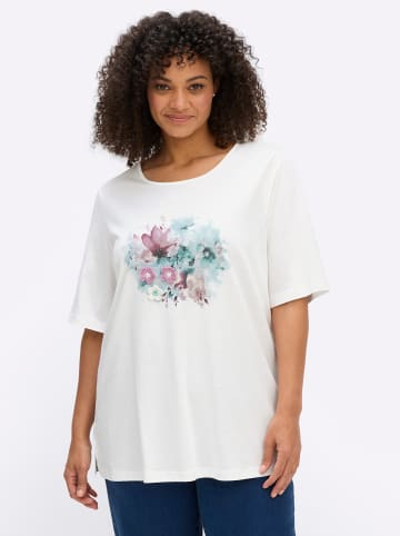 Kurzarm-Shirt in ecru-eisblau-bedruckt