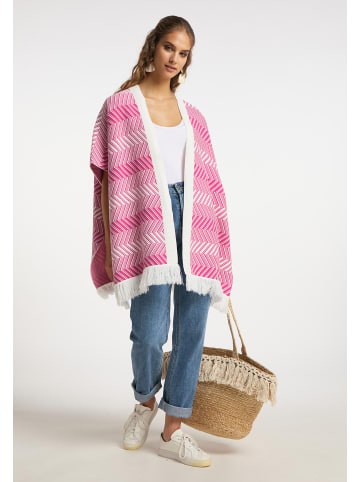 Damen Strickponcho in Pink Weiss